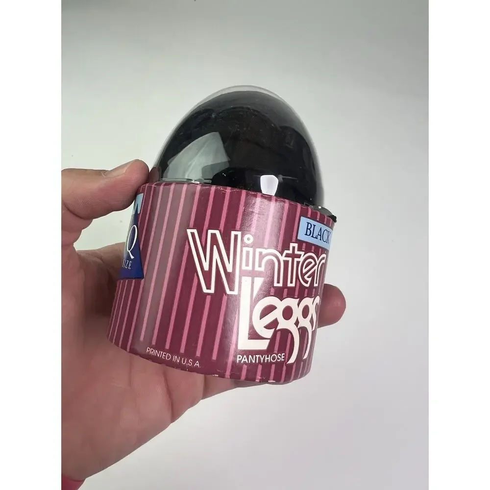 Vintage Winter L'eggs Black Pantyhose Ribbed Egg Size Q - NEW